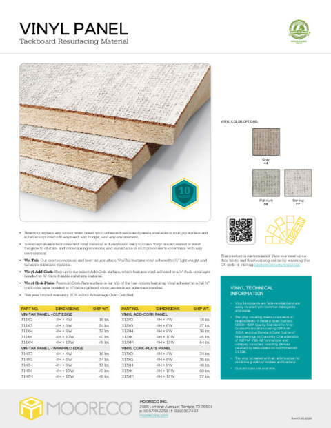 Vinyl Panel Feature Sheet