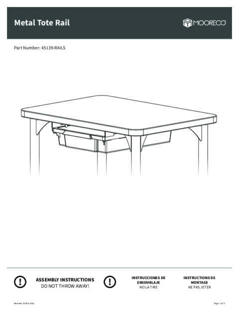 Student Desk Tote Tray III Platinum Assembly Instructions