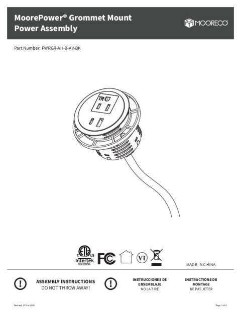 MoorePower Grommet Mount Power Assembly Instructions