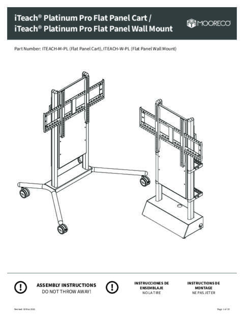 iTeach Platinum Pro Flat Panel Cart + Mount Assembly Instructions