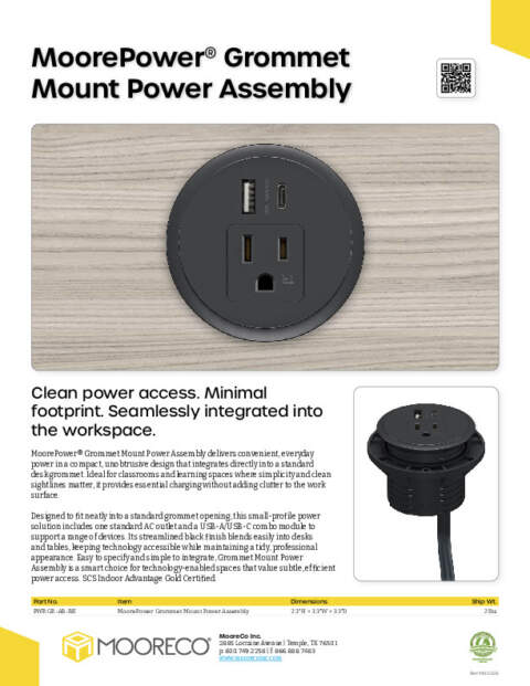 MoorePower Grommet Mount Power Assembly Feature Sheet