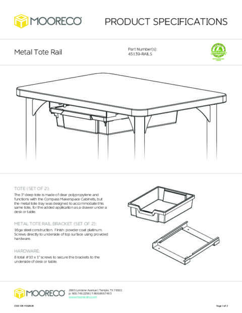 Student Desk Tote Tray III Platinum Spec Sheet